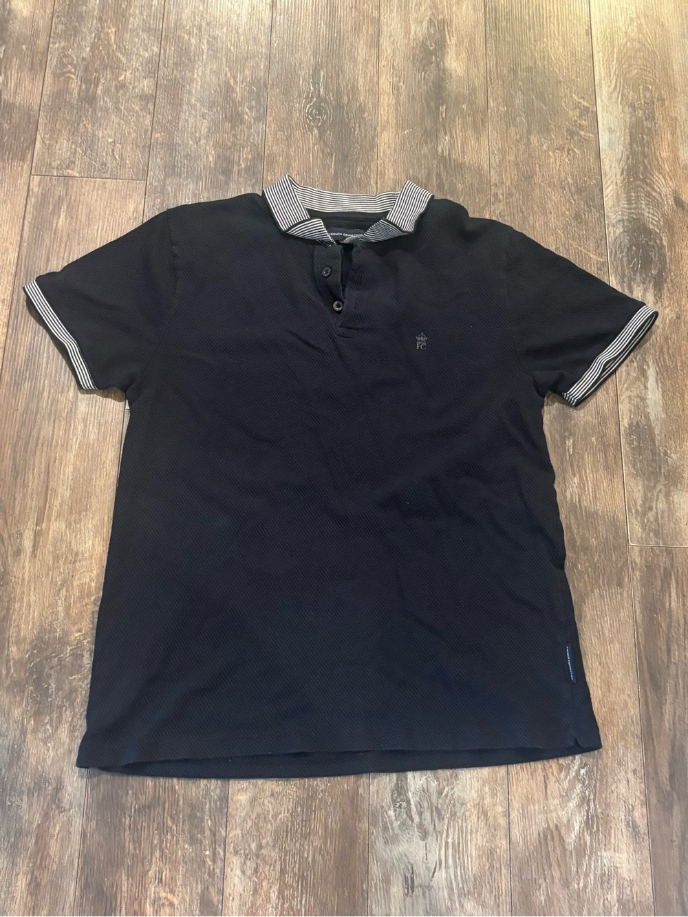 French Connection Black Polo with Striped Contrast Collar
